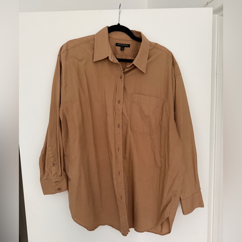 Banana Republic Oversized Poplin Button-Down Shirt - Camel Brown